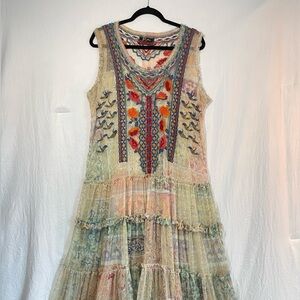 Johnny Was BIYA Eniola Mesh Tiered Maxi Dress Size Large